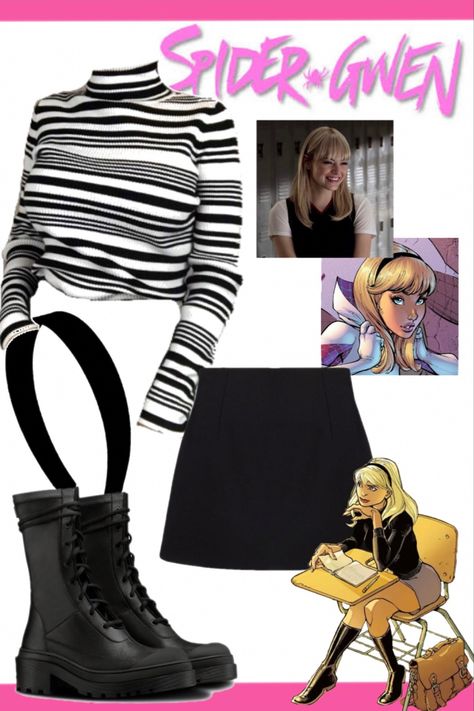 #spidergwen #ghostspider #gwenstacy #marvel #marvelcomic Gwen Stacy Into The Spiderverse Outfit, Spider Gwen Outfit Ideas, Spider Gwen Outfit, Gwen Stacy Inspired Outfits, Halloween Costumes Spiderman, Gwen Stacy Outfits, Alt Room Ideas, Inspire Outfits, Spiderman Outfit