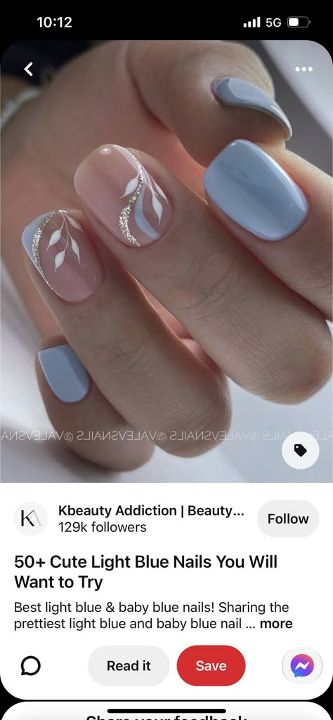 Spring Wedding Nails Bridesmaid, Sky Blue Prom Nails, Dusty Blue Nail Designs, Blue And White Glitter Nails, Sky Blue Gel Nails, Dusty Blue Nails Wedding, Light Blue Wedding Nails, Sky Blue Nails Design, Blue Sky Nails