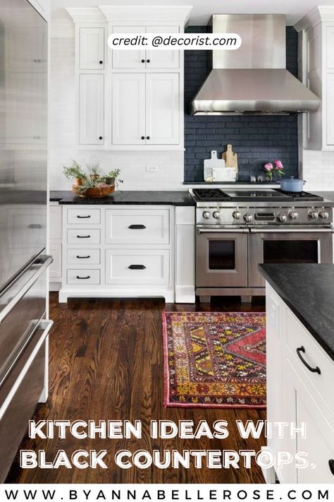 If you’re looking for insanely pretty kitchen ideas with black countertops, then you have come to the right place. Kitchen with black countertops, kitchen design, kitchen ideas, black countertops, black countertops kitchen

see it all here: 
https://byannabellerose.com/6-insanely-gorgeous-kitchen-ideas-with-black-countertops-we-love/ Kitchen Ideas Black Countertops, Pretty Kitchen Ideas, Black Counter White Cabinets, Kitchen Ideas With Black Countertops, Kitchen Countertops White Cabinets, Black Quartz Kitchen Countertops, Kitchen With Black Countertops, Black Countertops Kitchen, White Cabinets Black Granite