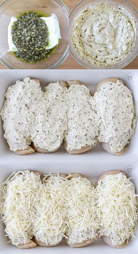 Chicken Pesto Cream Cheese, Creamy Pesto Chicken Recipes, Easy Dinner Recipes Pesto, Parmesan Pesto Chicken, Dinner Recipes That Use Cream Cheese, Couple Ingredient Dinners, Pesto Chicken Dinner Recipes, Creamy Pesto Chicken Bake, Light Family Meals