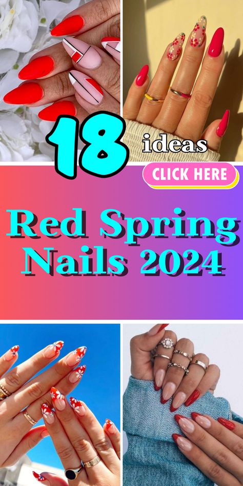 2024's Trendiest Red Spring Nails - Chic Designs for Every Style Red Spring Nails 2024, Red Summer Nails 2024, Red Nails Spring, Red Nail Polish Designs, Red Spring Nails, Red Summer Nails, Chic Nail Art, Miami Nails, Spring Red