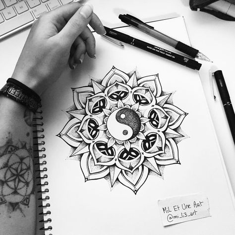 Yin yang dotwork mandala tattoo design :) #miletune Ying Yang Mandala, Yin Yang Tattoo Design, Dotwork Mandala Tattoo, Mandala Arm Tattoo, Dotwork Tattoo Mandala, Dotwork Mandala, Yin Yang Tattoo, Ying Yang Tattoo, Yang Tattoo