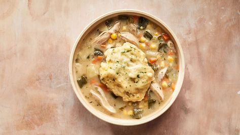 Green-Chile Chicken and Dumplings Chicken And Dumplings Recipe, Green Chile Chicken, Dumplings Recipe, One Pot Chicken, Comfort Food Recipes Dinners, Vegetable Stew, Favorite Chicken, Chicken Tortilla Soup, Dumpling Recipe