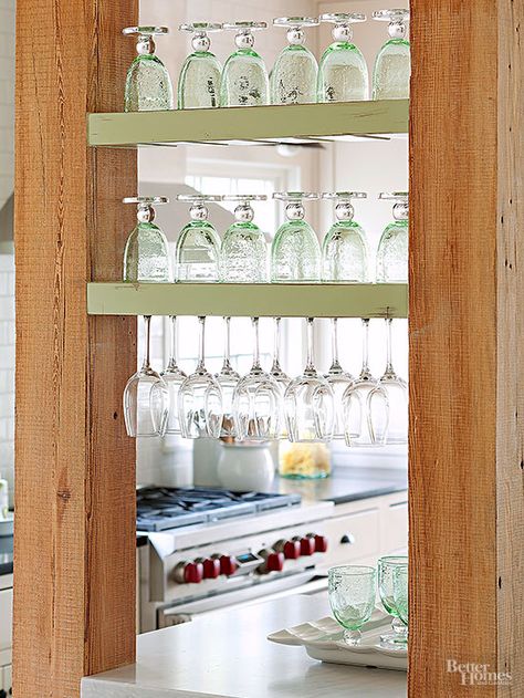 Creative Ways to Store Dishes Storing Dishes, Hutch Display, Island Storage, Moms Kitchen, Glass Shelves Kitchen, Stemware Storage, Bar Display, Kitchen Storage Space, Dish Storage