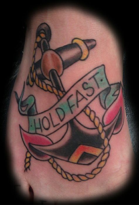 Anchor with banner tattoo Fast Tattoo Ideas, Hold Fast Tattoo, Piercing And Tattoo, Nautical Tattoos, Marine Tattoo, Girls Tattoo, Tattoo Color, Nautical Tattoo, Text Tattoo