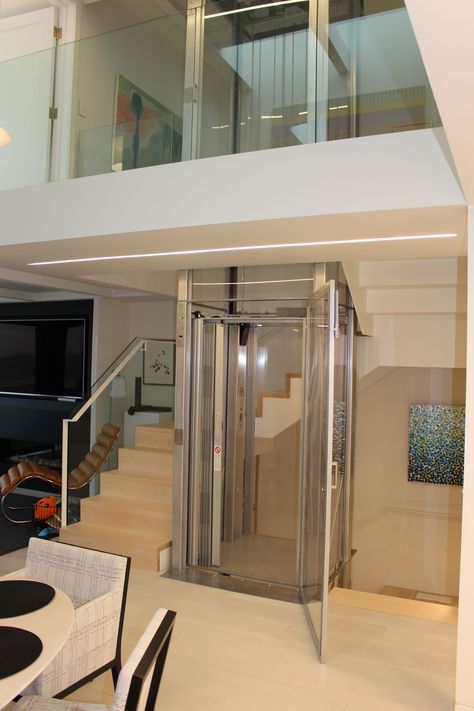 Elevator With Stairs, Glass Elevator Design Interiors, Hanok Interior, Mid Century Modern Tropical, House Elevator, Home Elevators, Home Elevator, Home Lift, House Lift