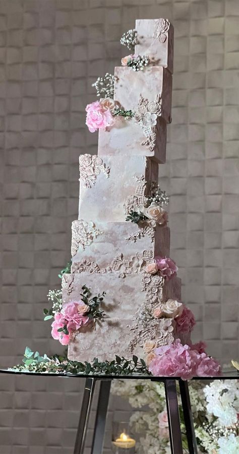 50 Artistic Masterpiece Wedding Cakes : Square 7 Tier Wedding Cake 7 Tier Wedding Cake, Wedding Cakes Square, Cakes Square, Tiered Wedding Cake, Artistic Expression, Beautiful Cakes, Wedding Cake, Butter Cream, Fondant