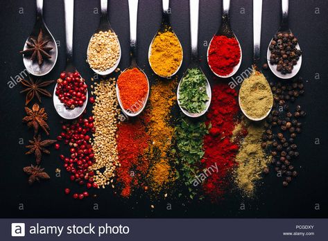 Download this stock image: Spices and condiments for cooking on a black background - PCGDXY from Alamy's library of millions of high resolution stock photos, illustrations and vectors. Spice Spoon, Modern Canvas Painting, Diamond Drawing, Pvc Tube, Diamond Paint, Nordic Home, Tea Caddy, Handmade Frames, Living Room Pictures