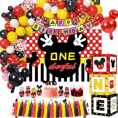 Mickey Party Decorations, Backdrop Balloon Garland, Backdrop Balloon, Mickey First Birthday, Mickey 1st Birthdays, Twodles Birthday, Mickey Theme, Mickey Mouse 1st Birthday, Mickey Birthday Party