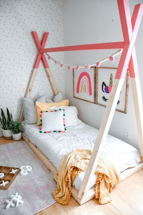 Chunky Teepee Bed Kids Teepee Bed Farmhouse Teepee Bed Tee - Etsy Tee Pee Bed, Toddler Teepee Bed, Toddler Bed Girl, Teepee Bed, Surf Room, Bed Kids, Kids Teepee, Montessori Bed, Tee Pee