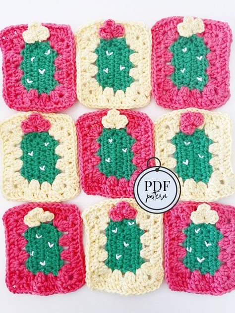 Cactus Granny Square, Crochet Cactus Pattern, Cactus En Crochet, Granny Square Pattern Crochet, Crochet Granny Square Pattern, Granny Square Pattern Free, Granny Square Häkelanleitung, Baby Blanket Crochet Pattern Easy, Square Crochet Pattern