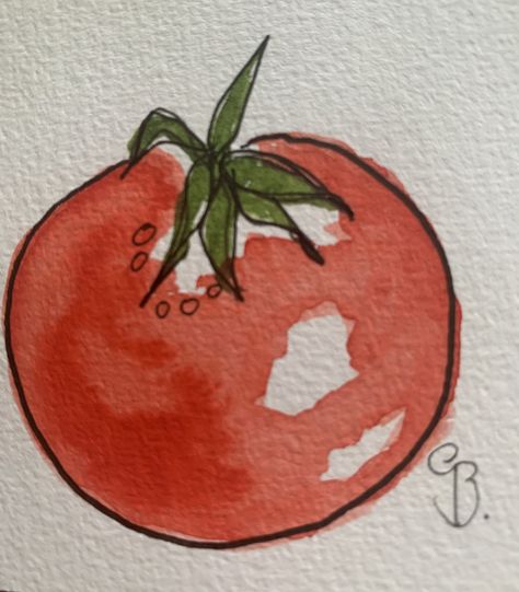 Watercolor tomato Watercolor Tomatoes, Pen Art Work, Abstract Geometric Art, Seni Cat Air, Watercolor Art Lessons, Easy Watercolor, Art Inspiration Painting, Watercolor Drawing, Sketchbook Art Inspiration