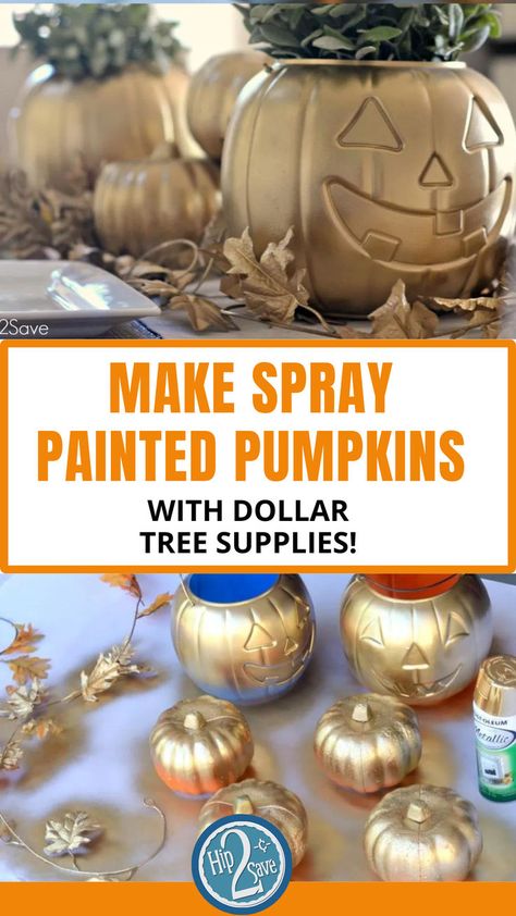 Make Spray Painted Pumpkins as a DIY Halloween Decor Project Chic Fall Decor, Fun Diy Halloween Decorations, Diy Pumpkin Spice, Excited For Fall, Pumpkin Pail, Pumpkin Spiced Latte Recipe, Painting Pumpkins, Pumpkin Centerpiece, Dollar Tree Pumpkins