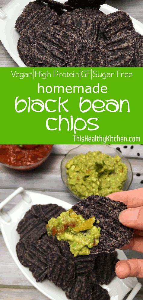 Here's a healthy take on your favourite potato chips. These black bean chips are loaded with protein and completely guilt free. Serve with dip or enjoy solo! #plantbased #healthysnack #vegansnack #blackbean #healthychips #blackbeanchips #easysnack #veganchips #glutenfree #dairyfree #protein #chipanddip Vegan Chips, Bean Chips, Bean Snacks, Healthy Chips, Black Bean Recipes, Delicious Veggies, Medical Medium, Glutenfree Dairyfree, Elimination Diet