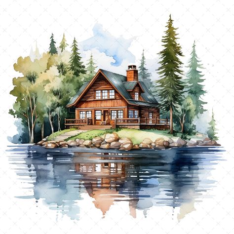 "19 High-Quality Lake House Clipart - Lake house digital watercolor JPG instant download for commercial use - Digital download This set includes: * 19 individual files (JPG files, 5-6 inch, 2000px x 2000px) License: When you acquire products from ClipartArtist, you are consenting to our terms of use, which grant you the freedom to utilize them for both personal and commercial purposes. Welcome to the world of artistry and inspiration, where creativity knows no bounds. Our \"Watercolor Clipart\" Lake House Drawing, House Watercolor Painting, Watercolor Branding, Watercolor House Painting, House Clipart, The Lake House, Watercolor Mountains, Digital Elements, Beautiful Greeting Cards