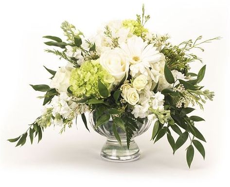 Romantic and sweet classic white floral arrangement designed in a footed glass compote dish. Ordering online made easy. White Flower Arrangement, Sympathy Floral, Flower Oasis, Easter Vigil, White Floral Arrangements, White Flower Arrangements, Short Glass, Flower Arrangement Designs, Home Floral Arrangements