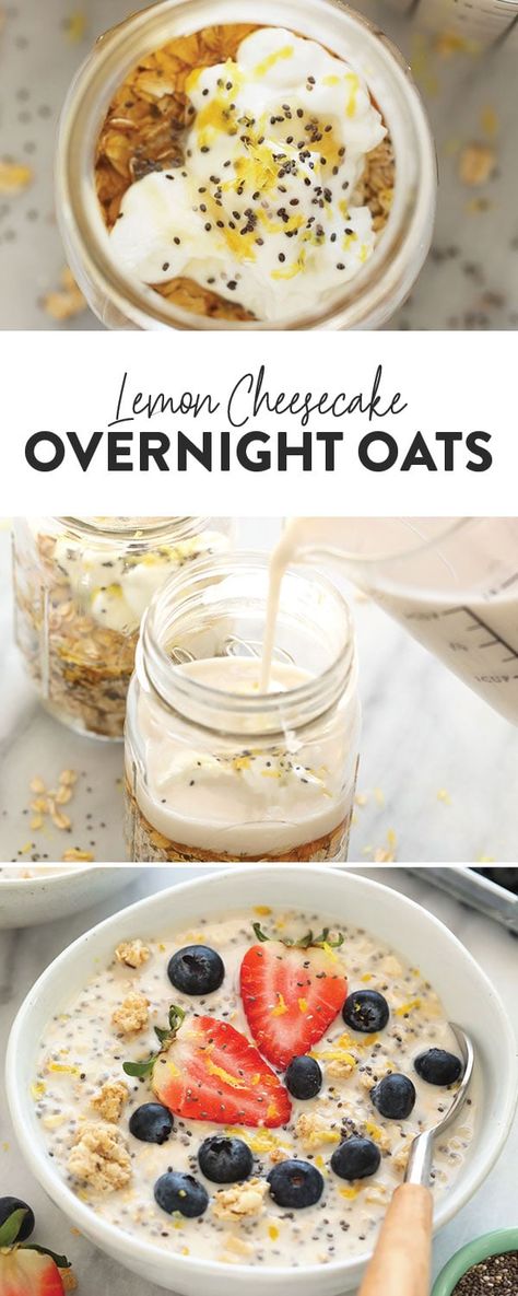 Lemon Oats, Healthy Overnight Oats Recipe, Yogurt Chia Seeds, Oats With Yogurt, Cheesecake Overnight Oats, Bananas Recipe, Healthy Overnight Oats, Overnight Oats With Yogurt, Oats Overnight