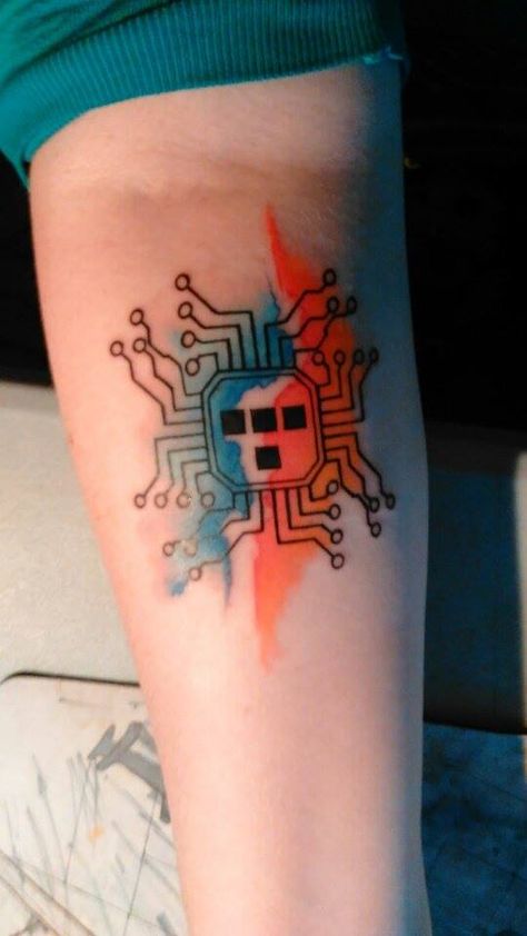 Tron Microchip Tattoo by Jirian-Hatake Tron Tattoo Ideas, Microchip Tattoo, Tron Tattoo, Dipped Furniture, Diamonds Lyrics, Moving On Tattoos, Wizard Tattoo, Warrior Movie, 80s Party Outfits