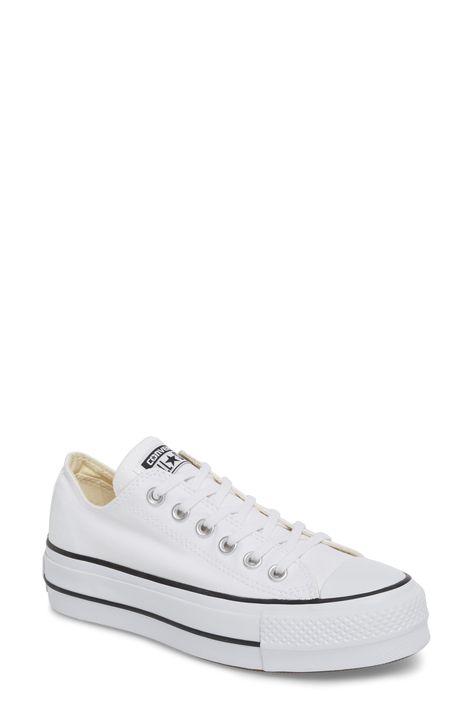 Women's Converse Chuck Taylor All Star Platform Sneaker, Size 11 M - White Leather Chuck Taylors, All Star Platform, Navy Jumpsuit, Jumpsuit White, Black Leather Leggings, Blazer White, Top Sneakers Women, New Converse, White Converse