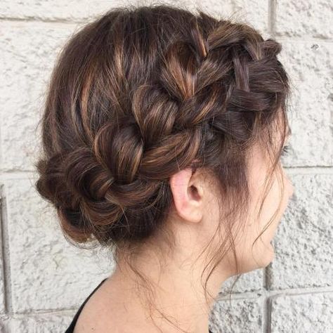 Messy Headband Braid Updo Sanggul Modern, Halo Braids, Braid Updo, Halo Braid, Mom Hair, Hairstyles Braid, Wedding Braids, Long Box Braids, Braid Hairstyle