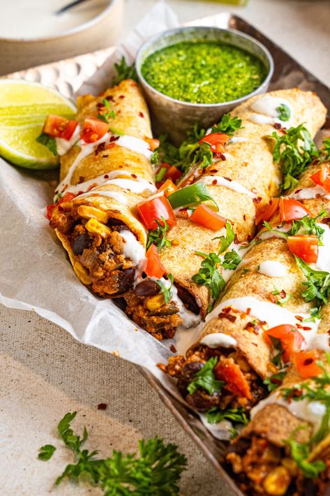 Vegan Taquitos - PlantYou Vegan Flautas, Vegan Spanish Recipes, Vegan Taquitos, Veg Meals, Taquitos Recipe, Vegan Vibes, Spanish Recipes, Cooking Challenge, Healthy Mexican