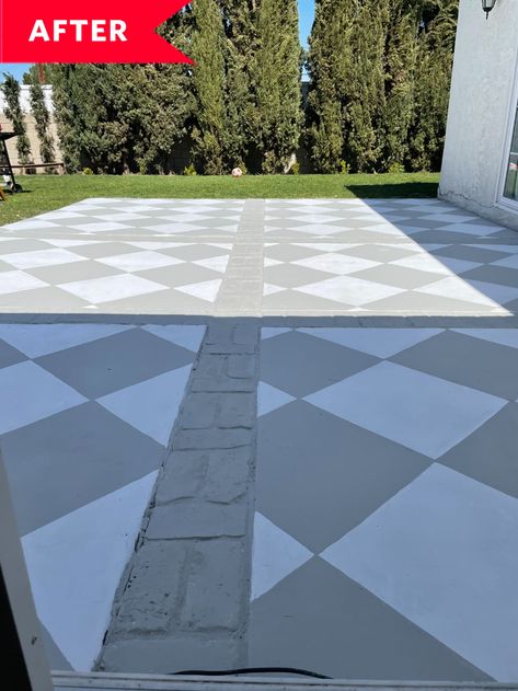 Checkered Patio Redo | Apartment Therapy Checkered Patio, Patio Redo, Patio Paint, Power Washing, Painted Patio, Patio Flooring, Yard Project, Small Yard, Concrete Slab