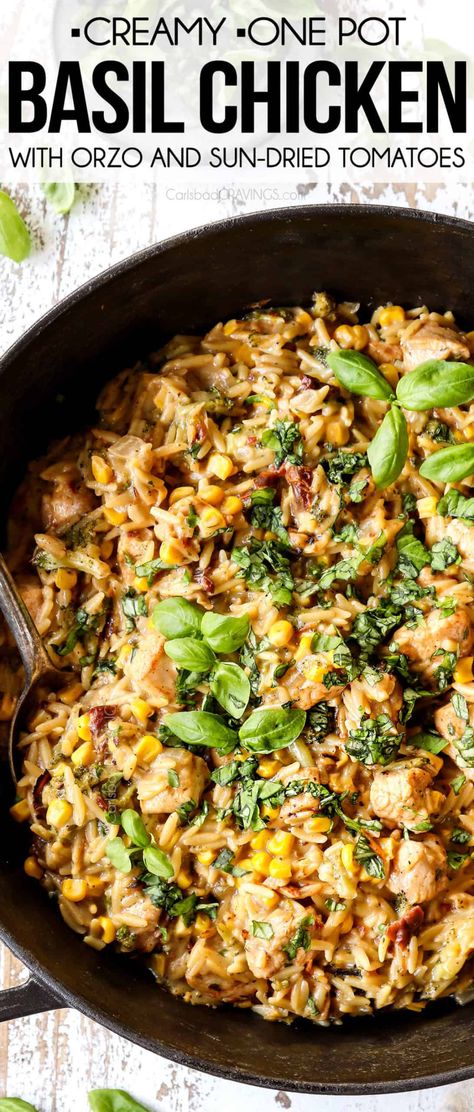 ONE POT Creamy Basil Chicken (30 Minutes! + Make Ahead/Freeze) Creamy Basil Chicken, Basil Chicken Recipe, Italian Herbs, Carlsbad Cravings, Basil Recipes, Basil Chicken, Turkey Dishes, Fresh Broccoli, Garlic Recipes