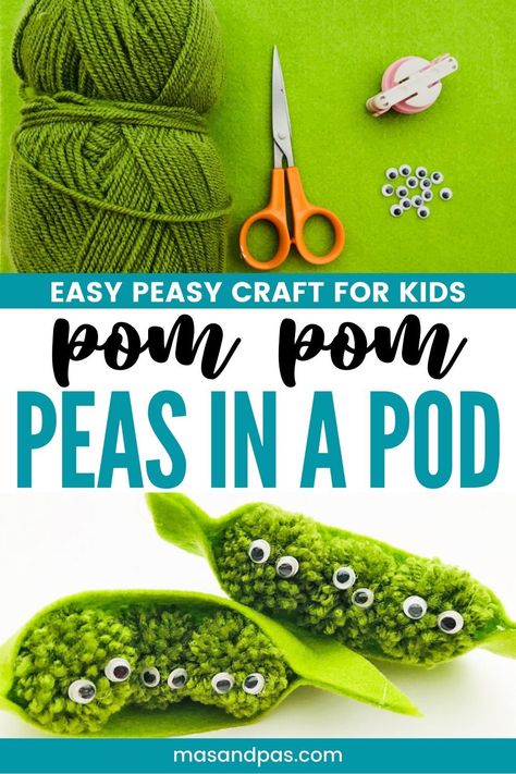 Looking for a fun and creative craft project that your kids will love? These pom pom peas in a pod are super easy to make and an absolutely adorable DIY activity idea! #craftprojectsforkids #craftactivities #funcrafts #craftideas #pompoms Peas In A Pod Craft, Summer Crafts For Toddlers, Winter Crafts For Toddlers, Fun Activities For Toddlers, Rainy Day Crafts, Spring Kids, Project For Kids, Peas In A Pod, Holiday Crafts For Kids