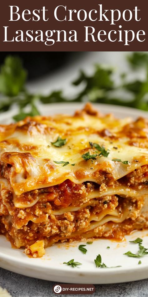 Try the best crockpot lasagna recipe! Simple to make with layers of beef, cheese, and noodles, all cooked to perfection in a slow cooker. Crockpot Lasagne Recipes, Lasagna Crockpot Recipes Easy, Lasagna In Slow Cooker, Slow Cooker Lasagne Recipes, Best Crockpot Lasagna With Ricotta, Lasagna Recipe In Crockpot, Lasagna Recipe With Ricotta Crock Pot, Insta Pot Lazy Lasagna Recipes, Crockpot Recipes Lasagna Easy