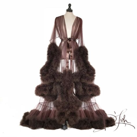 Image of Deluxe Chocolate Cassandra Dressing Gown Sheer Dressing Gown, Fancy Robes, Dressing Gowns, Classic Hairstyles, 20s Fashion, Loungewear Luxury, Dress For Success, Dressing Gown, Vintage Lingerie