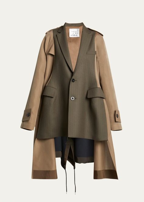 SACAI Layered Blazer High-Low Trench Jacket - Bergdorf Goodman Notched Collar Jacket, Travel Scarf, Trench Jacket, Evening Jackets, Jacket Design, Lingerie Sleepwear, Outerwear Coats, Bergdorf Goodman, Dress With Boots