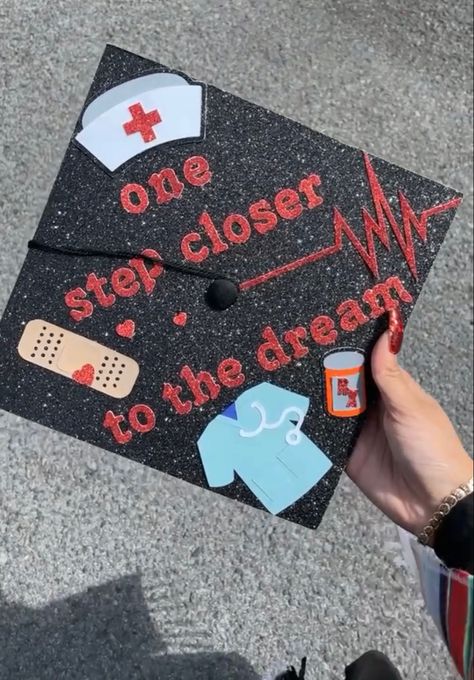 Nursing High School Graduation Cap, Graduation Cap Designs Kinesiology, Graduation Nursing Cap Designs, Next Stop Nursing School Graduation Cap, Cap Ideas For Graduation Nursing, Cna Cap Ideas, Cap Decoration Graduation Nurse, High School Graduation Cap Designs Nursing, Future Nurse Graduation Cap High School