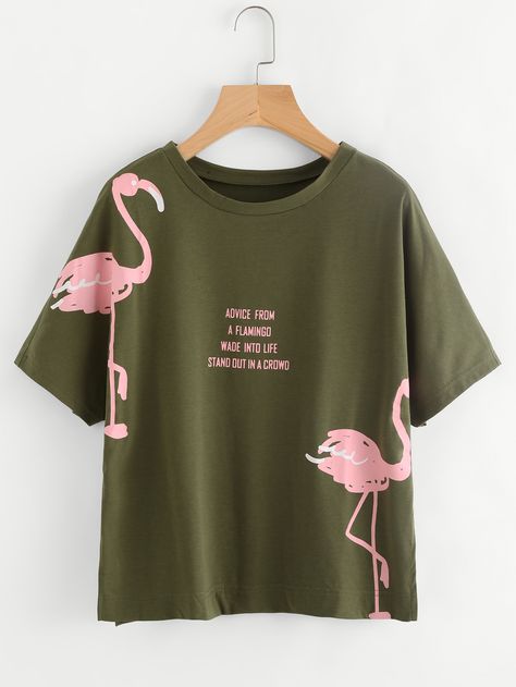 Casual Summer T-shirt With Flamingo Print, Casual Pink T-shirt With Flamingo Print, Casual Pink T-shirt With Butterfly Print, Casual Unicorn Print T-shirt For Summer, Pink Flamingo Print Short Sleeve T-shirt, Ladies Tee Shirts, Fancy Dress Design, Shirt Print Design, Girls Fashion Clothes