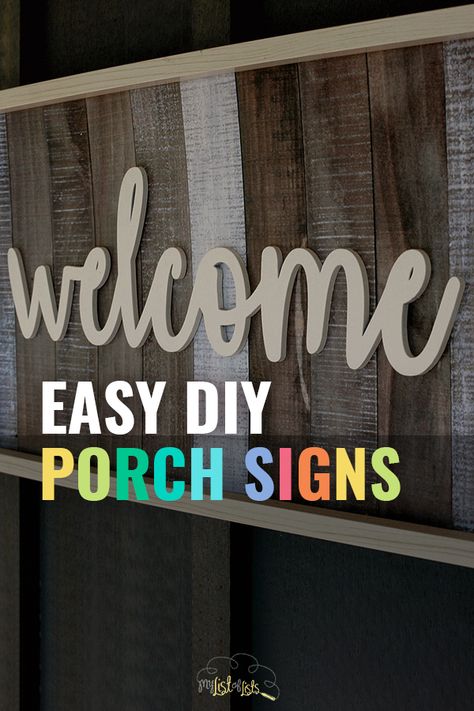 Every homeowner knows that the front porch is a way to give outsiders a little taste of your own personality, without ACTUALLY inviting them inside. My front porch is my favorite area of my home, and I look forward to changing the decor with the holiday seasons. Whether it be a warm holiday welcome, or a spooky greeting for Halloween; you can’t miss these DIY porch signs! #diy #project #porch #signs Porch Sitting Signs, Homemade Welcome Signs, Diy Porch Signs, Easy Diy Porch, Porch Signs Diy, Welcome Home Signs, Porch Sitting, Signs Diy, Diy Porch