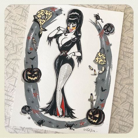 Elvira Tattoo, Pinup Tattoo, Pin Up Tattoos, Tattoo Style Drawings, Cool Cartoons, Tattoo Style, Jack O Lantern, Dark Art, Creating Art