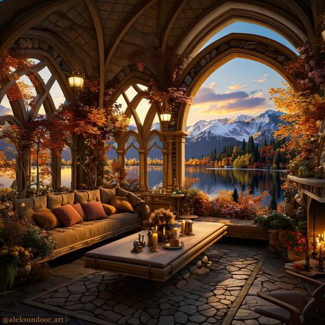 AlekSunDoor (@aleksundoor_art) • Instagram photos and videos Fantasy Castle Interior, Fantasy Cottage Interior, Autumn Court, Interior Concept Art, Wallpapers Posters, Fantasy Rooms, Castles Interior, Porch And Balcony, Fantasy Homes