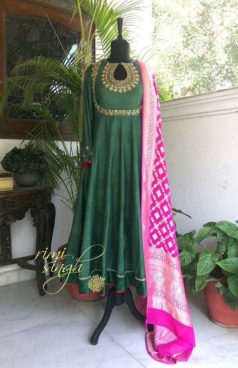 Bandhani Dupatta Suits, Anarkali With Banarasi Dupatta, Rani Pink Dupatta, Embroidery Anarkali, Silk Kurti Designs, Pakistani Formal Dresses, Rani Pink, Zardozi Embroidery, Anarkali Dress Pattern