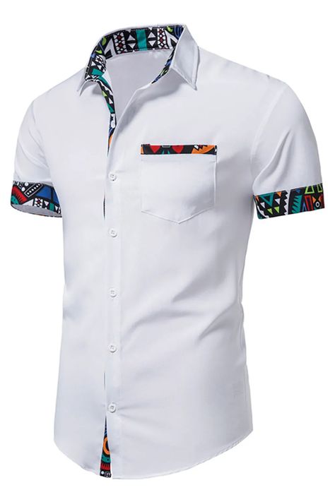 KAC Men's Summer Fashion Colorblock Short Sleeve Shirts | KOODING Male Fashion Styles, Male Dress, African Print Shirt, Men's Summer Fashion, African Shirts, African Clothing Styles, African Print Fashion Dresses, Dress Well, African Men