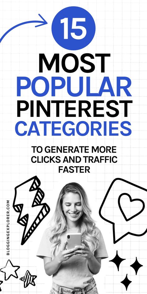 Discover the most popular Pinterest categories and interests in this Pinterest marketing guide to create content that users are already searching for on Pintrest. Use these insights for Pinterest keyword research and Pinterest SEO to optimize your entire Pinterest profile and boards and grow your website and blog traffic faster. Save this for later! Pinterest Design Ideas, Popular Searches On Pinterest, Most Searched Topics On Pinterest, Idea Pins Inspiration, Things To Search On Pinterest, Pinterest Categories, Learn Pinterest, Pinterest Seo, Pinterest Profile