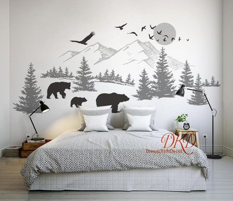 Woodland Baby Room, Forest Wall Decals, Tree Decal, Mountain Decal, Kids Room Wall Stickers, Woodland Wall, Kids Room Wall Decals, Tree Decals, Children's Bedrooms