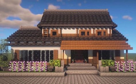 Minecraft Japanese House Blueprint, Japanese Tea House Minecraft, Japanses Houses Minecraft, Elevated Minecraft House, Japanese Modern House Minecraft, Minecraft Anime House, Korean Minecraft House, Japanese House Minecraft Ideas, Japanese Style House Minecraft