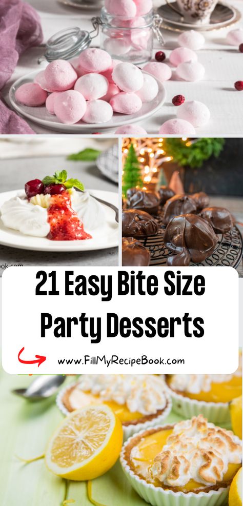 21 Easy Bite Size Party Desserts recipe ideas. Mini treats, finger foods for snacks for a crowd or appetizers for a family gathering or tea. Finger Food Desserts Bite Size, Tea Recipes Homemade, Snacks For A Crowd, Finger Foods Snacks, Platter Appetizers, Finger Snacks, Finger Food Desserts, Finger Desserts, Mini Fruit Tarts