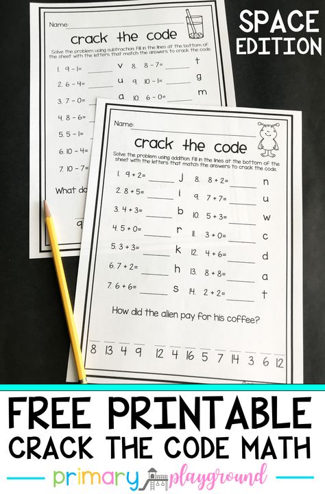 Free Printable Crack the Code Math - Primary Playground Maths Primary School, Primary Playground, Math Worksheets For Kids, Pandit Ji, Teaching Math Elementary, Math Pages, Primary Teacher, Learn Math, Math Crafts