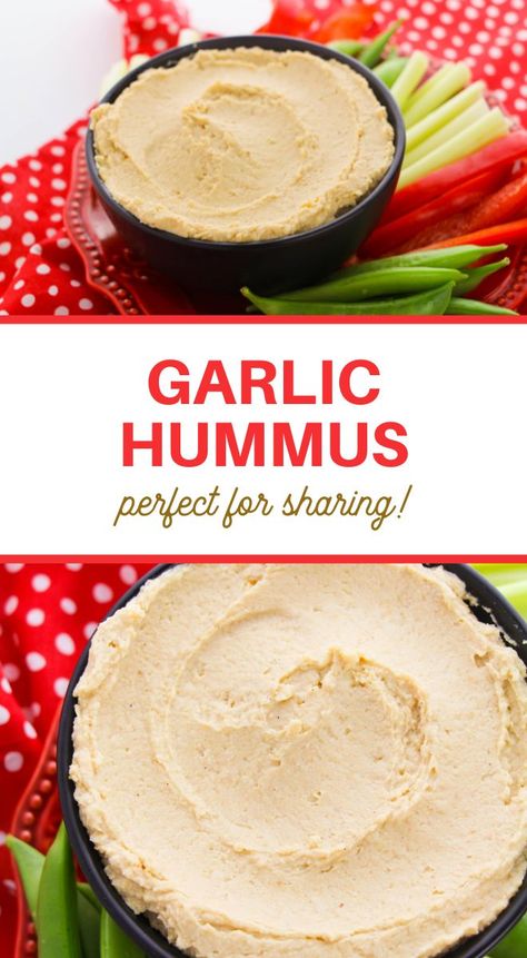 This Garlic Hummus Recipe makes the perfect appetizer, snack, or side dish! Great for parties, football tailgates, and holidays. Homemade Hummas, Sour Cream Dip Recipes, Creamy Hummus Recipe, Garlic Hummus Recipe, Loaded Baked Potato Casserole, Cream Cheese Recipes Dip, Recipes Greek, Easy Hummus Recipe, Hummus Recipe Homemade