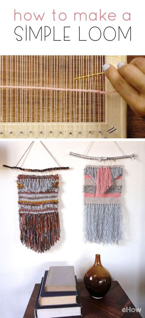 This DIY loom is exactly how you make your own customized wall hangings from yarn. Easy to make, this loom will take you back to your childhood when you used to make weaved rugs for hours! DIY on site. Beading Patterns Bracelets, Diy Loom, Loom Beading Patterns, Pin Weaving, Diy Tapestry, Tapestry Loom, Weaving Loom Diy, Weaving Loom Projects, Weaving Wall Hanging