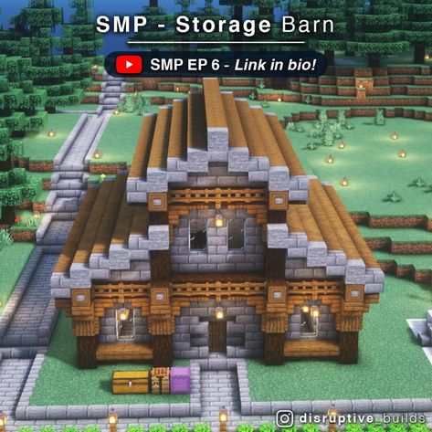 Minecraft Midevil Building Ideas, Casa Minecraft Medieval, Storage House Minecraft, Minecraft Stable Ideas, Minecraft Storage Building, Minecraft Portal Design, Minecraft Storage, Storage Barn, Minecraft Building Guide