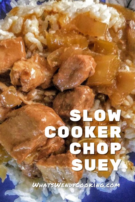 You can set this up in your crock pot in the morning and head to work. Then, make some rice or noodles when you get home and you've got dinner! #chopsuey #homecooking #homecookingrecipes #RecipeOfTheDay #recipeoftheweek Chinese Pork Chops In The Crock Pot, Pork Chop Suey Recipe Crock Pot, Crock Pot Chop Suey, Chop Suey Recipe Chinese, Chinese Pork Chops, Vegetable Chop Suey, Pork Chop Suey, Chop Suey Recipe, Pork Stew Meat