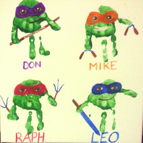 Ninja turtle hand prints Ninja Turtle Crafts, Turtle Coloring, Decor Ideas For Living Room, Turtle Crafts, Footprint Crafts, Ninja Turtle Party, Turtle Birthday, Turtle Party, Footprint Art