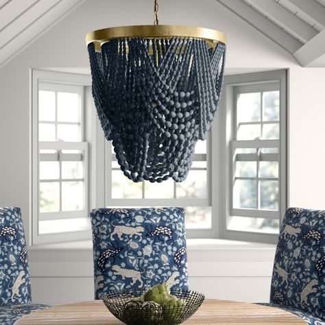 Mistana™ Hatfield 3 - Light Unique Tiered Chandelier with Beaded Accents & Reviews | Wayfair Sunroom Porch, Wood Bead Chandelier, Tiered Chandelier, Circular Frame, Empire Chandelier, Boho Furniture, 3 Light Chandelier, Candle Style Chandelier, Geometric Chandelier