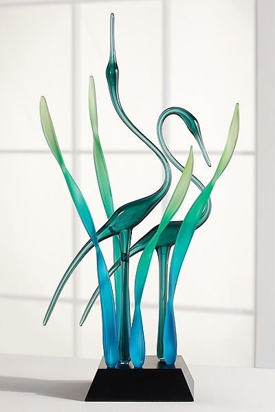 Together II, Emerald by Warner Whitfield and Beatriz Kelemen (Art Glass Sculpture) Plant Character Design, Dance Sculpture, Cool Things To Build, Fused Glass Artist, Glass Art Techniques, Graceful Movement, Fused Glass Artwork, Glass Fusing Projects, 3d Sculpture